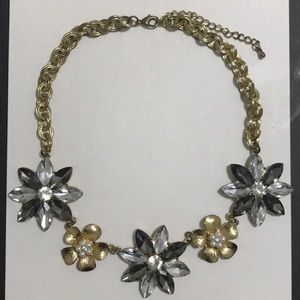 Anthropologie Crystal/Pearl Floral Gold Necklace